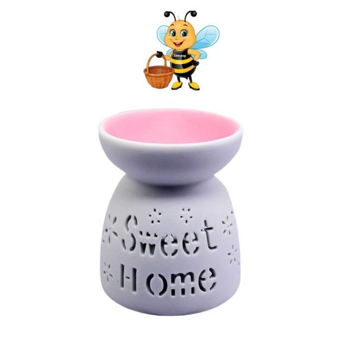 Rózsaszín kerámia aromalámpa Sweet Home felirattal - romantikus illóolaj párologtató - Zümishop