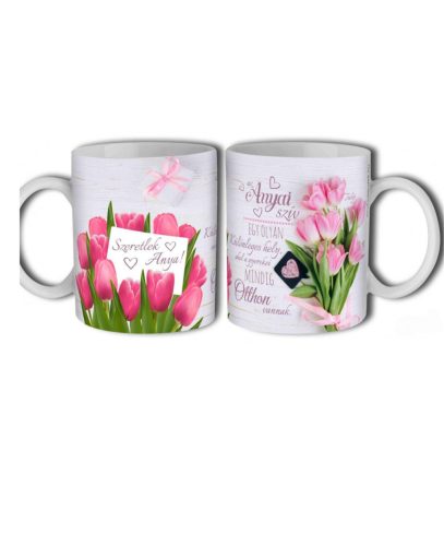 Bögre - Tulipános Anyai szív - Anyák Napi Ajándék