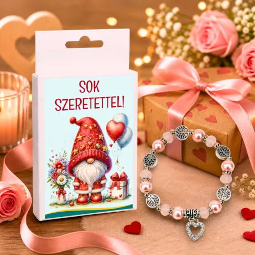 Sok szeretettel karkötő ajándékdobozban – szív és életfa díszítéssel