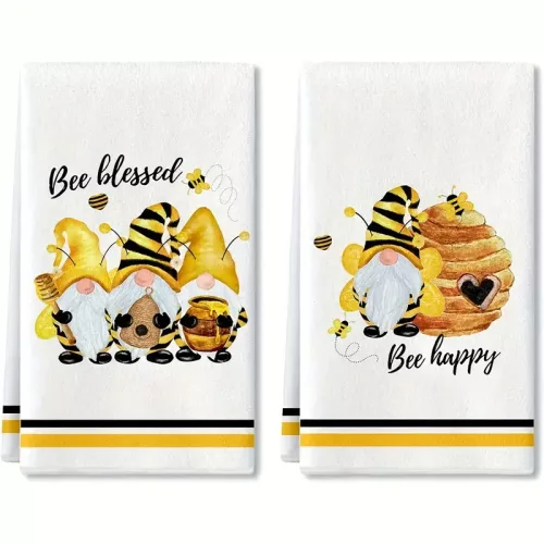 Prémium pamut konyharuha szett méhecskés  mintával (4 db)