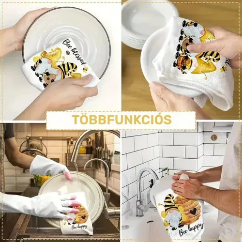 Prémium pamut konyharuha szett méhecskés  mintával (4 db)