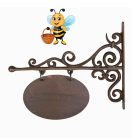 Rusztikus öntöttvas cégér és ovális feliratozható tábla - antik stílusú kerti és üzlet dekoráció - Zümishop