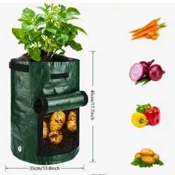 35x45 cm-es burgonyatermesztő zsák 37 és 26 literes kivitelben, fedéllel, erős fogantyúkkal és vízelvezető nyílásokkal, burgonya, hagyma, répa és paradicsom termesztéséhez.