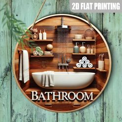   Kerek fa fürdőszoba tábla – 2D Lapos, 1 db Dekoratív falikép