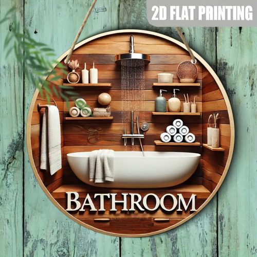 Fürdőszobai dekoráció kerek fa falikép - természetes stílusú fali dísz - Zümishop