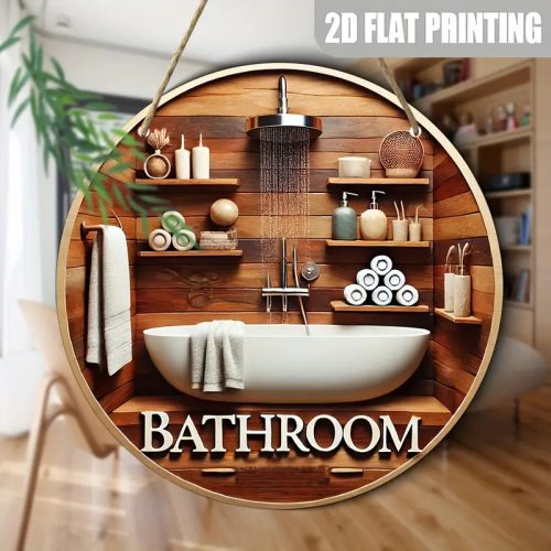 Kerek fa fürdőszoba tábla – 2D Lapos, 1 db Dekoratív falikép