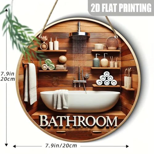 Kerek fa fürdőszoba tábla – 2D Lapos, 1 db Dekoratív falikép