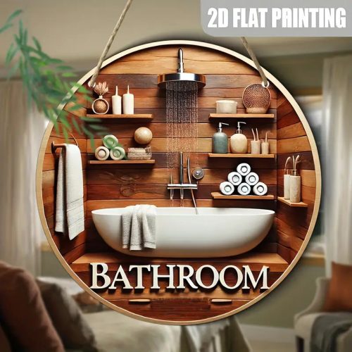 Kerek fa fürdőszoba tábla – 2D Lapos, 1 db Dekoratív falikép