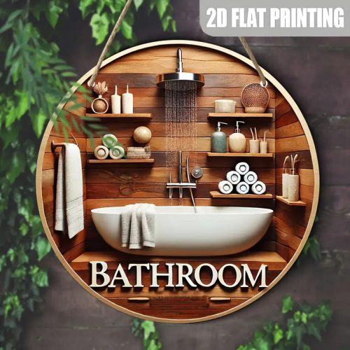 Kerek fa fürdőszoba tábla – 2D Lapos, 1 db Dekoratív falikép