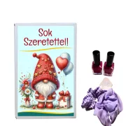   Sok szeretettel” ajándékdoboz – lila hajgumi szett (3 db) és 2 db körömlakk