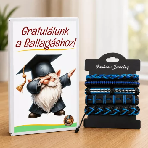 Ballagási Ajándék Fiúknak – Kék Fekete Férfi Karkötő Szett Díszdobozban