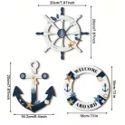 Tengeri stílusú 3 részes nyári fali dekoráció – fa horgony, hajókormány és mentőkötél