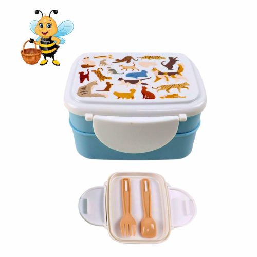 Bento ételhordó doboz evőeszközökkel, pattintós Tető - Feline Fine Macskafalka 