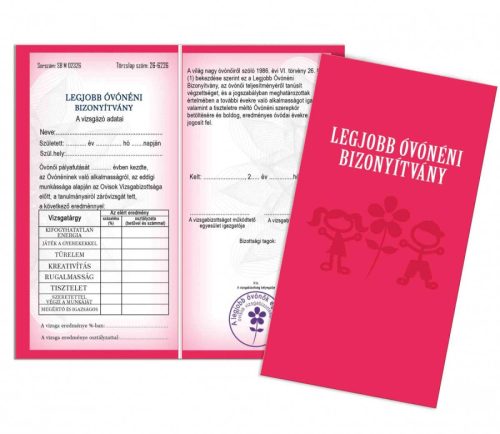Bizonyítvány - Legjobb óvónéni bizonyítvány - Ajándék óvónéninek