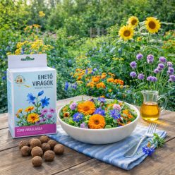 Ehető virágok kertben – saláta virágokkal és viráglabda termék