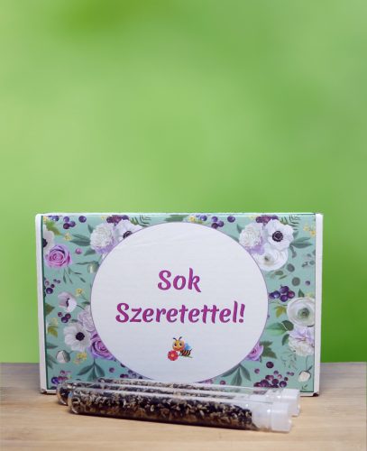 Sok Szeretettel feliratos ajándék doboz választható kémcsőkerttel