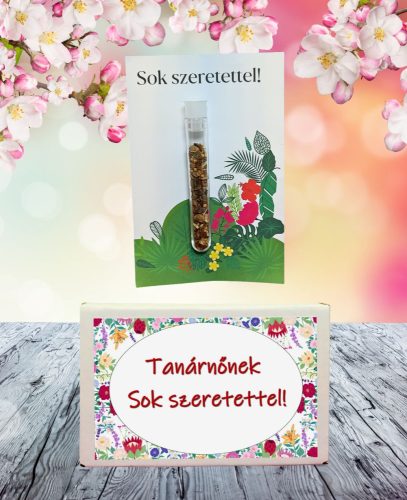 A tanárnőnek sok szeretettel  feliratos ajándék doboz választható kémcsőkerttel