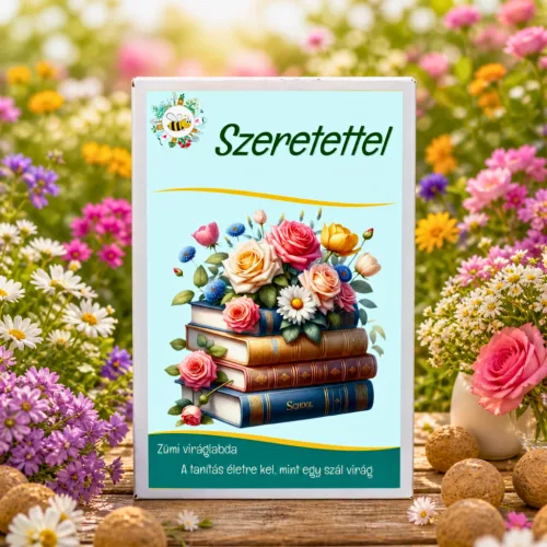 Ajándék pedagógusnapra – „Szeretettel” feliratú viráglabda 6 db vadvirágos golyóval