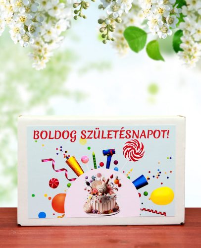 Boldog Születésnapot feliratos ajándék doboz 10 db választható viráglabdával (Ajándékötlet születésnapra)