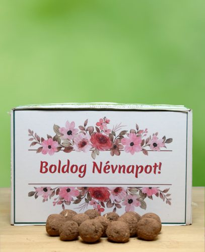 Boldog Névnapot feliratú ajándék doboz Méhbarát viráglabdával 10 db