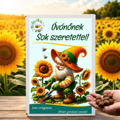 Ajándék óvónőnek pedagógusnapra – napraforgós viráglabda ajándékdoboz 12 db viráglabdával