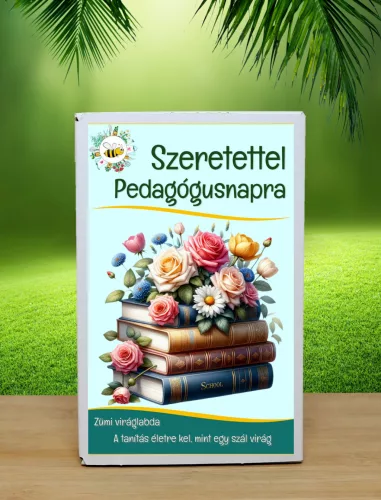 Sok szeretettel pedagógus napra feliratú ajándék doboz 12 dbvadvirágos viráglabdával (ajándék ötlet pedagógusoknak)