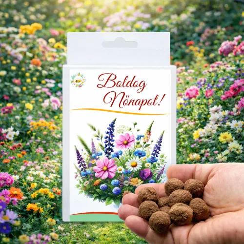 Boldog nőnapot feliratú viráglabda (Kreatív Nőnapi ajándék)