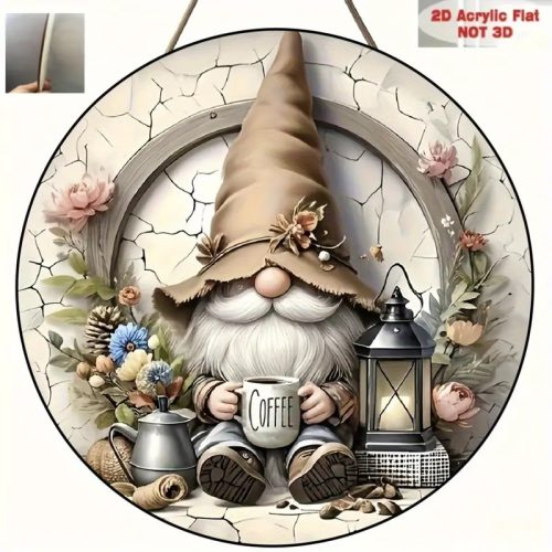 Kerek törpés fa fali dísz 20 cm - mesebeli kerti dekoráció és gyerekszoba fali kép - Zümishop