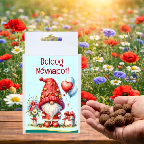 Egyedi névnapi ajándék - 6 darabos törpés feliratos vadvirágos viráglabda szett - Zümishop