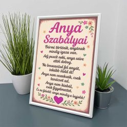 Anya szabályai feliratos vicces keretezett kép dekoráció