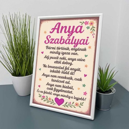 Anya szabályai feliratos vicces keretezett kép dekoráció