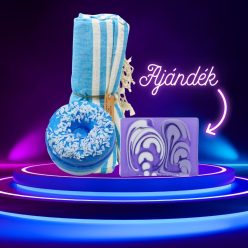   Relaxálj csomag: pamut törölköző+ áfonyás fürdőbomba + ajándék levendulás szappan