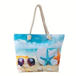 Nagy női strandtáska tengeri mintával - cipzáras poliészter táska nyaraláshoz - Zümishop