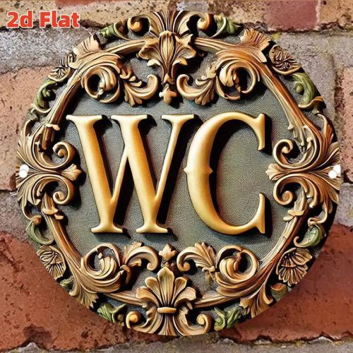 Luxus stílusú 2D lapos vintage WC jelzés – Kerek  dekoráció koszorúval