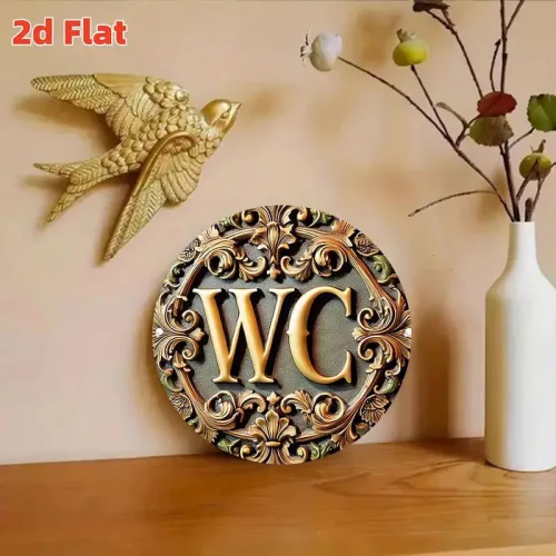 Luxus stílusú 2D lapos vintage WC jelzés – Kerek  dekoráció koszorúval