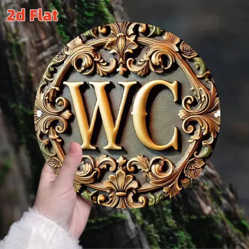 Luxus stílusú 2D lapos vintage WC jelzés – Kerek  dekoráció koszorúval