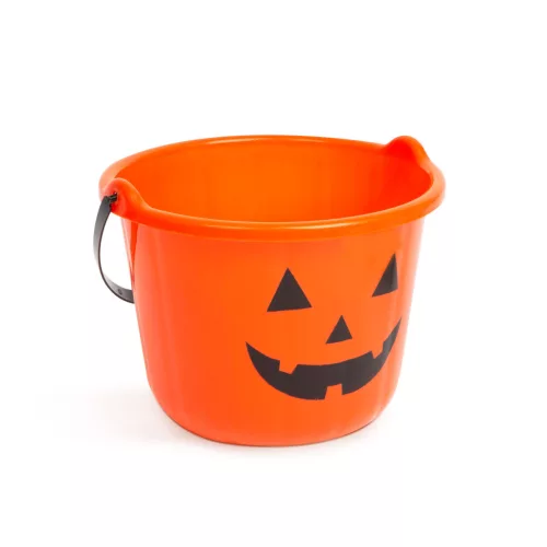 Halloween Cukorkagyűjtő Vödör Tök Mintával – Narancssárga Műanyag Vödör