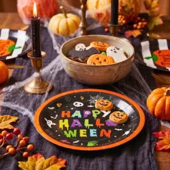   Halloween papírtányér – Happy Halloween feliratos, kerek, 23 cm, 8 db/csomag