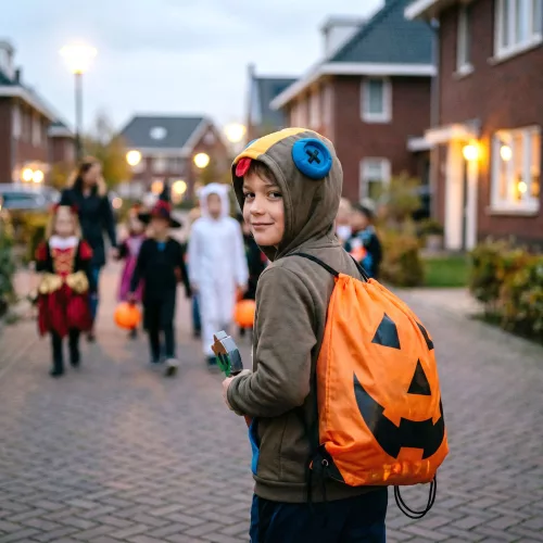 Halloween tök mintás hátizsák és tornazsák – összehúzós, narancssárga, 39,5 × 34 cm