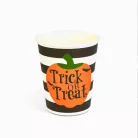 Halloween papírpohár – tök mintás, Trick or Treat feliratos, 2,5 dl, 8 db/csomag