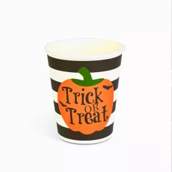   Halloween papírpohár – tök mintás, Trick or Treat feliratos, 2,5 dl, 8 db/csomag