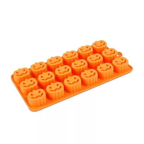Halloween szilikon jégkockakészítő forma – 18 db tök minta, narancssárga, 21 × 11 cm
