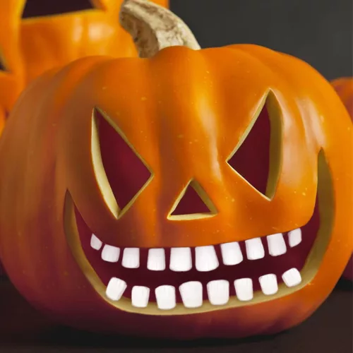 Halloween töklámpás fogak – beszúrható műanyag dekoráció, 18 db-os készlet