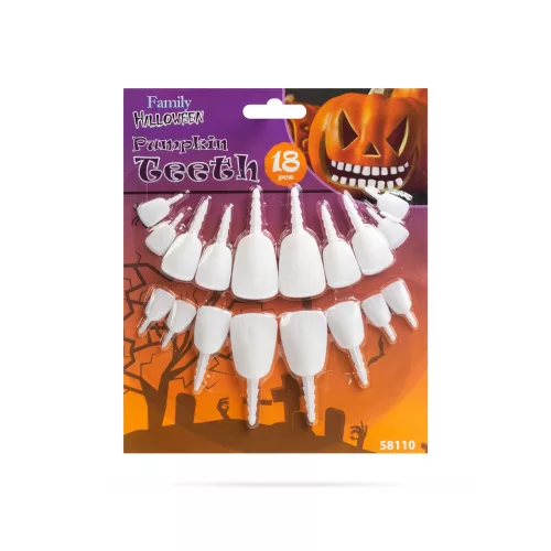 Halloween töklámpás fogak – beszúrható műanyag dekoráció, 18 db-os készlet