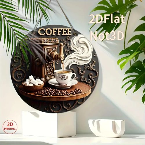 Vintage Kávés kerek fa tábla – 2D falikép 3D hatással