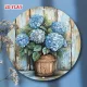 Vintage kék hortenzia fa tábla 20 cm - rusztikus virágos fali dekoráció - Zümishop
