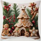 4 db Karácsonyi Párnahuzat (40×40 cm) – Mézeskalács emberke, hóember és karácsonyfa mintával 