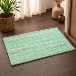 Indiai kézi szövésű aqua szőnyeg 50x90 cm - rusztikus etno stílusú pamut szőnyeg - Zümishop