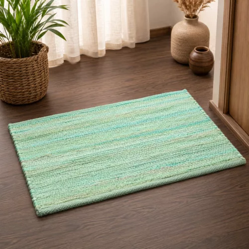 Indiai kézi szövésű aqua szőnyeg 50x90 cm - rusztikus etno stílusú pamut szőnyeg - Zümishop
