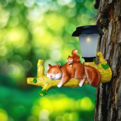   Akasztható LED-es szolár mókus lámpa – melegfehér kerti dekoráció, napelemes, 25x6x19 cm